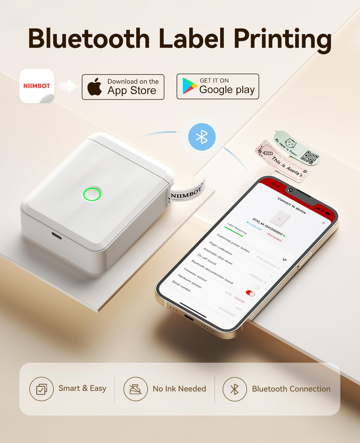 NIIMBOT D110 Upgrade Mini Label Maker, Bluetooth Thermal Printer for Daily