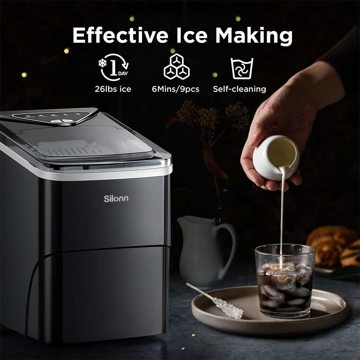 Silonn Countertop Ice Maker Maker - 26 lbs/day