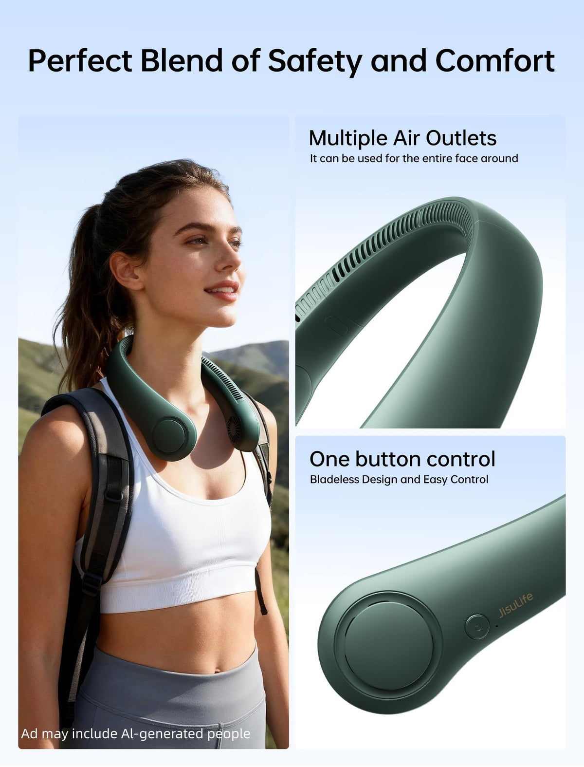 JISULIFE Portable Bladeless Neck Fan